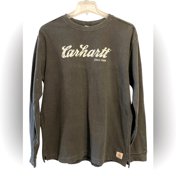 Carhartt Thermal Shirt Mens L Long Sleeve Pullover Cotton Crew Neck Graphic Logo - Picture 1 of 8